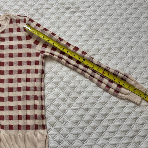 NWT LOFT Gingham Crewneck Pullover Long Sleeve Sweater Beige Rust - Size M - Picture 7 of 12